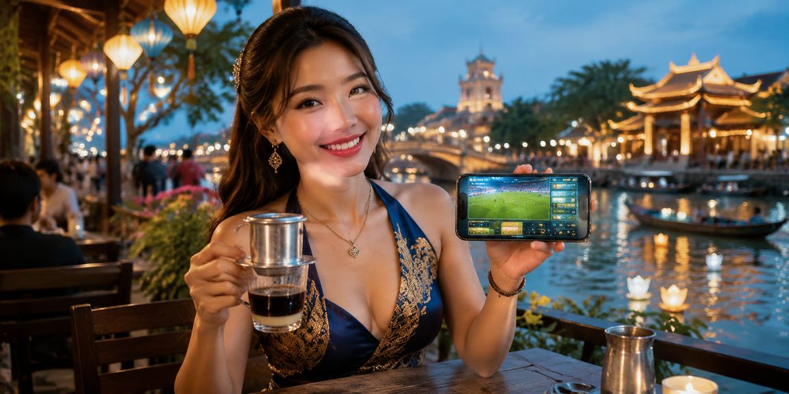 Người dùng tại Huế xem kết quả xổ số trên điện thoại bên ly cà phê buổi sáng